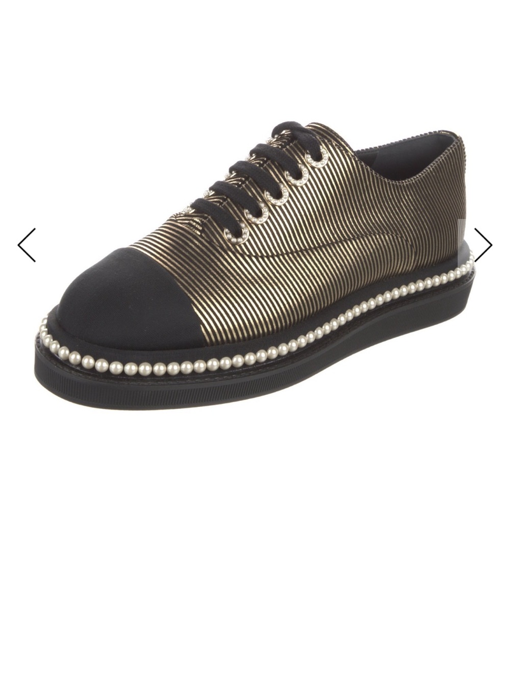 CHANEL Black & Gold Pearl-Trim Women's Lace-Up Sneaker